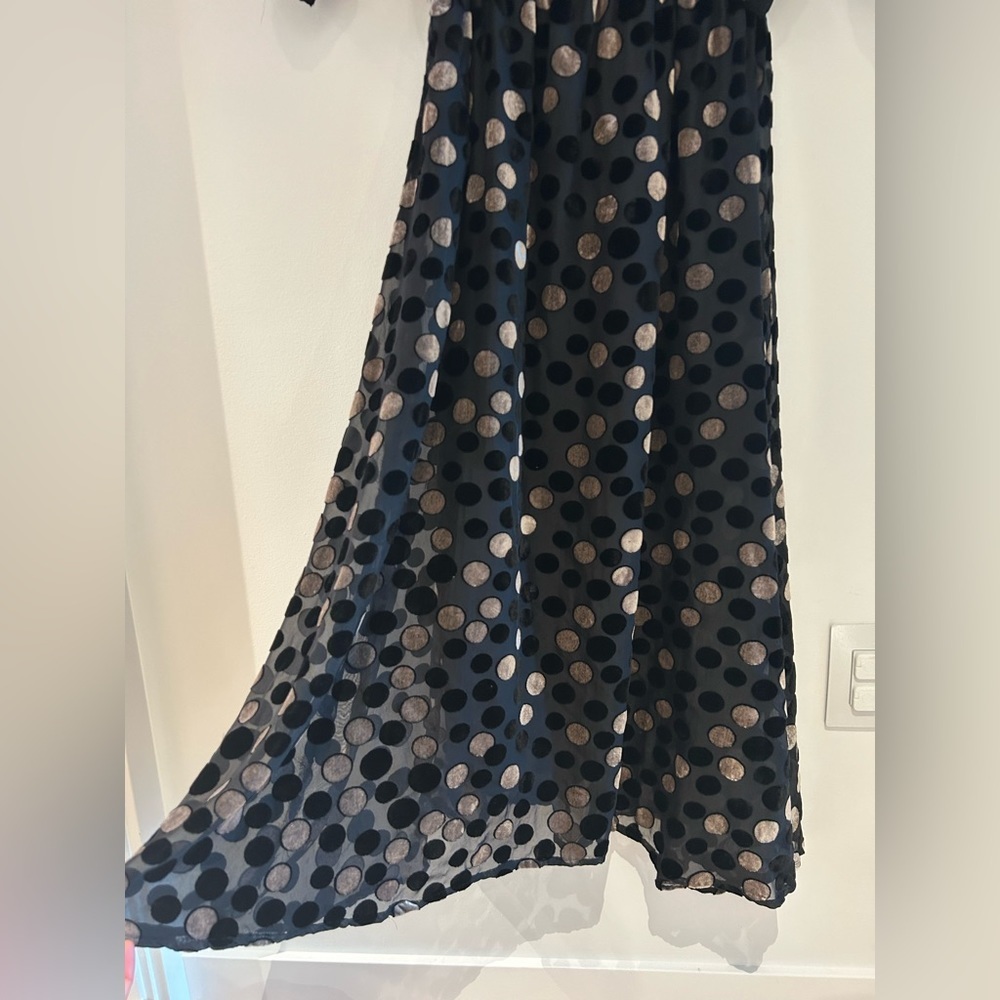 Handmade Velvet Velour Silver Black Polka Dot Maxi Midi Mesh Lined Dress - Picture 9 of 13